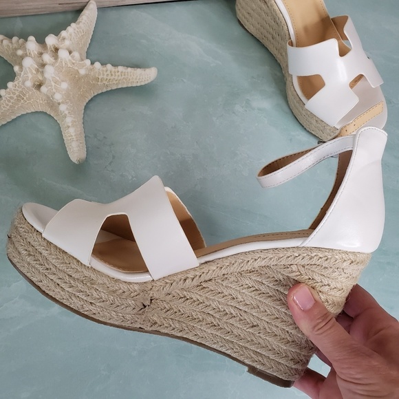 Lemonade Shoes - Last One! Kayson Espadrille White Wedge Block Heel